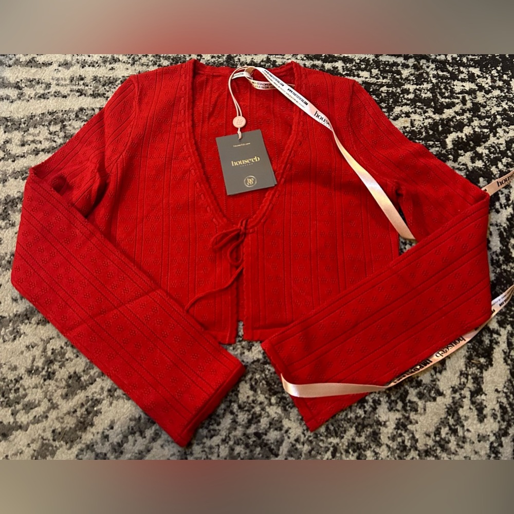 House of CB Perla Tie Front Pointelle Crop Cardigan size M - Picture 4 of 7